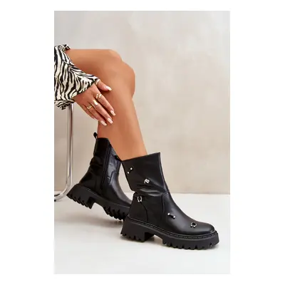 Women's Ankle Boots made of Eco Leather with Decorative Details Black Reritha