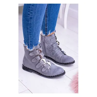 Lu Boo Dark Grey Suede Virginia Rock Star Ankle Boots