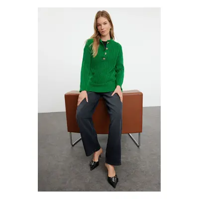 Trendyol Green Thessaloniki Knitted Buttoned Soft Textured Knitwear Sweater