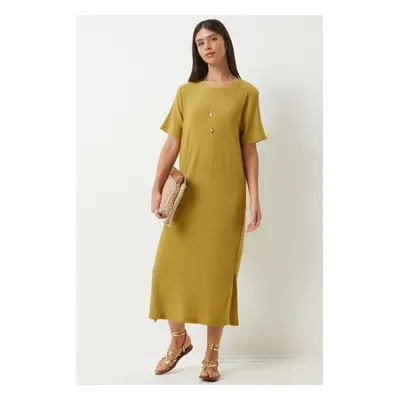 Happiness İstanbul Women's Oil Green Loose Long Casual Knitted Dress