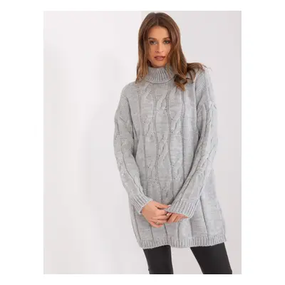 Gray knitted turtleneck dress