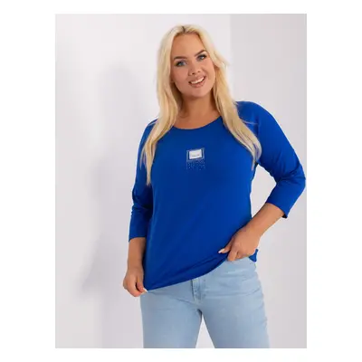 Cobalt blue women's blouse plus size with 3/4 sleeves