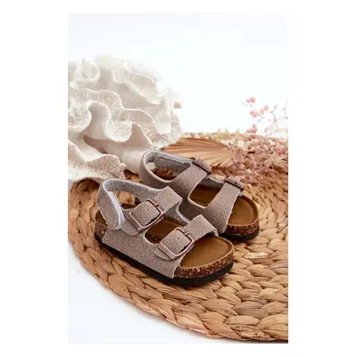 Children's sandals on a cork platform, Velcro fastening, grey Rorria