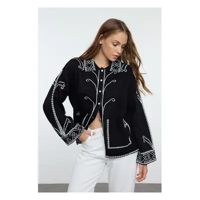 Trendyol Black Ethnic Patterned Knitwear Cardigan