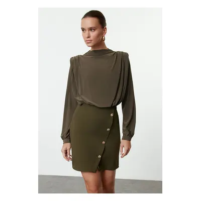 Trendyol Khaki Plain Padded Mini Woven Dress