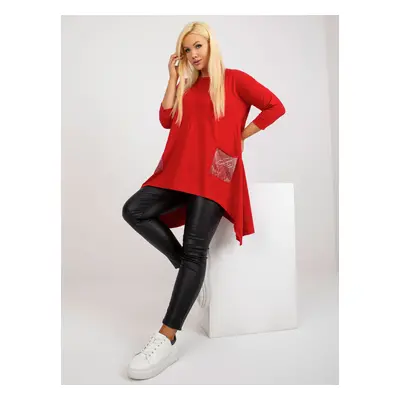 Red long blouse of larger size with 3/4 sleeves