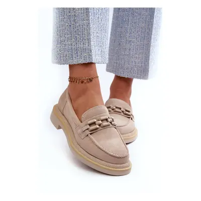 Women's suede loafers with flat heels with D&A embellishment beige