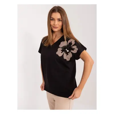 Black blouse with BASIC FEEL GOOD appliqués