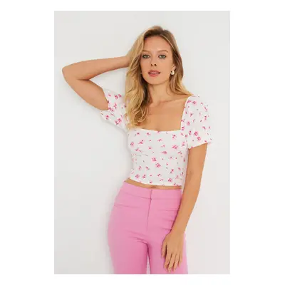 Cool & Sexy Women's Floral Crop Blouse White