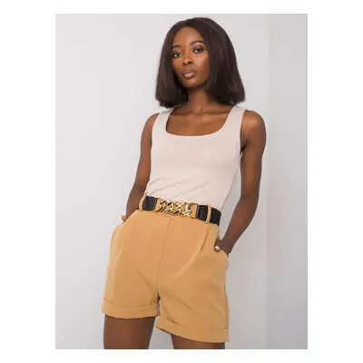 Camel shorts with decorative ribbon