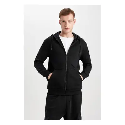 DEFACTO Regular Fit Hooded Soft Furry Zippered Basic Sweatshirt