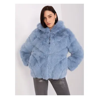 Light blue transitional jacket with eco fur