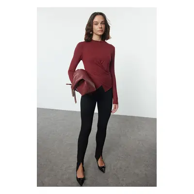 Trendyol Burgundy Double Breasted Gathered/Drape Detailed Slim/Fits Body Knitted Blouse