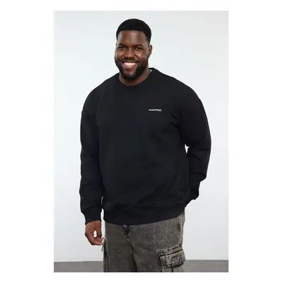 Trendyol Black Crew Neck Oversize/Wide Cut Polar Fleece Inside Plus Size Sweatshirt