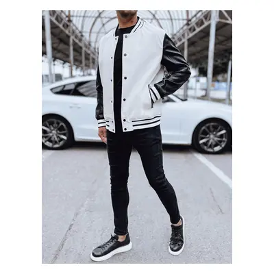 Men's leather baseball jacket ecru Dstreet