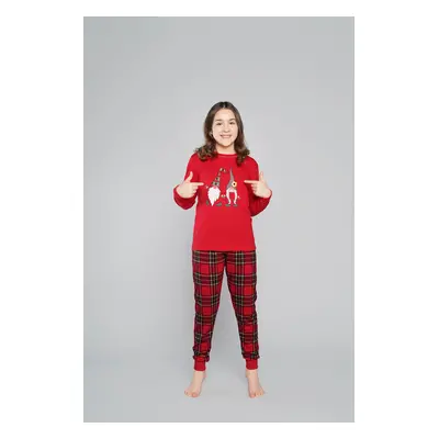 Santa pajamas for girls, long sleeves, long pants - red/print