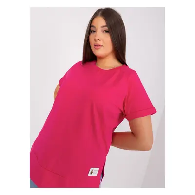 Basic short-sleeved blouse in fuchsia plus size