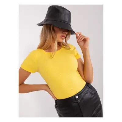 Yellow ribbed basic blouse with short sleeves