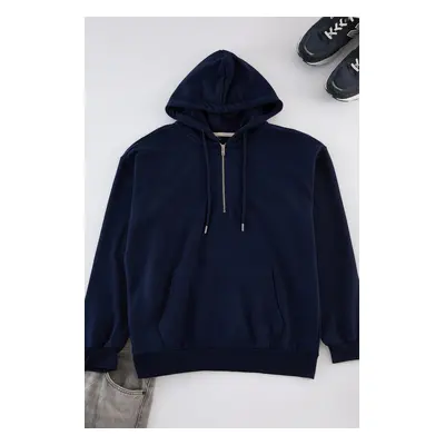 Trendyol Navy Blue Basic Oversize/Wide Cut Zippered Sweatshirt