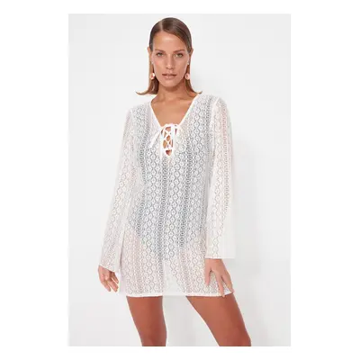 Trendyol White Mini Woven Tie Lace Beach Dress