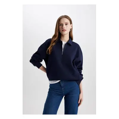 DEFACTO Relax Fit Polo Neck Thick Sweatshirt