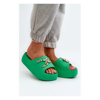 Women's Lightweight Foam Slippers with Green Orchia Embellishments