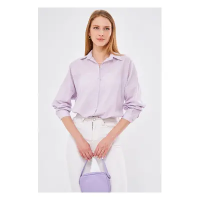 armonika Women's Lilac Striped Look Oversize Long Basic Shirt