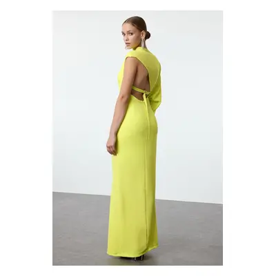 Trendyol Green Backless Detailed Woven Long Elegant Evening Dress