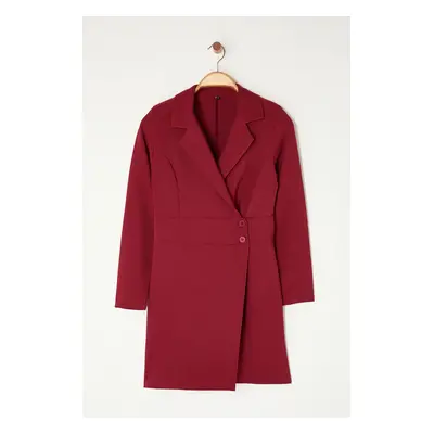 Trendyol Dark Claret Red Button Detailed Mini Woven Jacket Dress