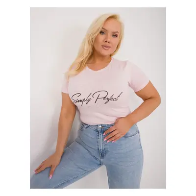 Plus size light pink casual T-shirt with appliqué