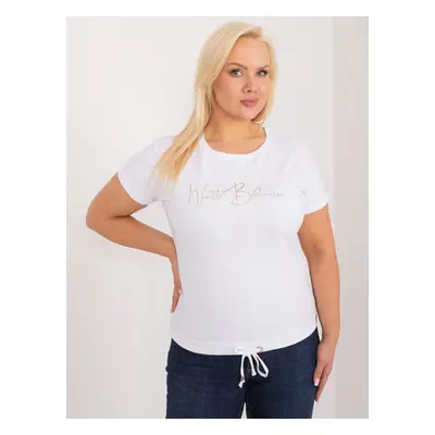 White women's blouse with a round neckline plus size