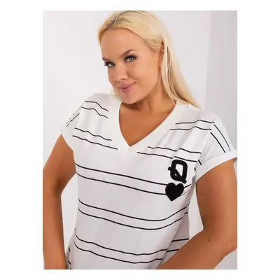 Ecru-black striped blouse plus sizes