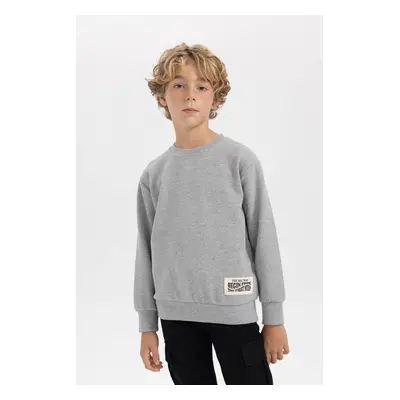 DEFACTO Boy's Crew Neck Woven Label Basic Sweatshirt