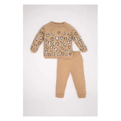 DEFACTO Baby Girl Leopard Patterned Sweater Bottom 2-Piece Set