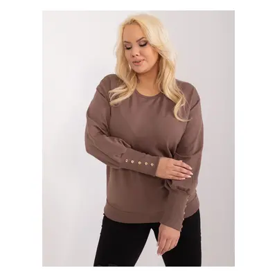 Plus Size Brown Sweatshirt with Puff Sleeves