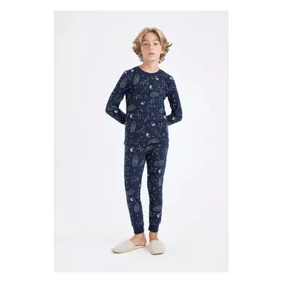 DEFACTO Boy Patterned Long Sleeve Top Long Bottom Pajama Set