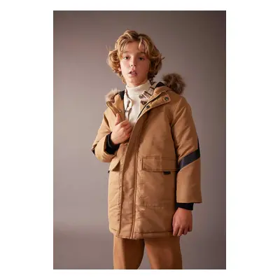 DEFACTO Boy's Water Repellent Removable Für Hooded Plush Lining Coat