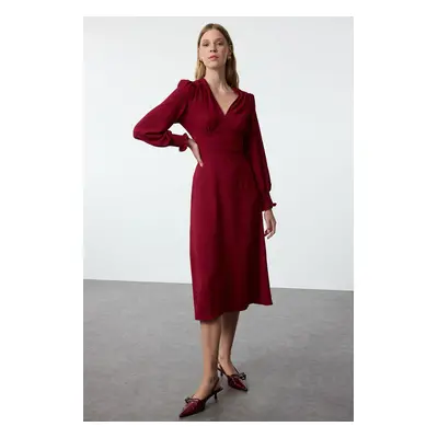 Trendyol Burgundy Waist Opening Corsage Detailed Midi Woven Dress