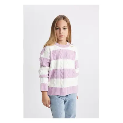 DEFACTO Girl's Crew Neck Striped Sweater