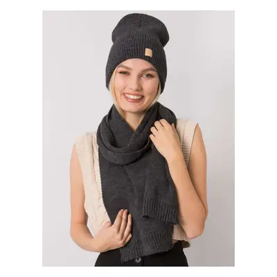 RUE PARIS Dark grey winter set with hat and scarf