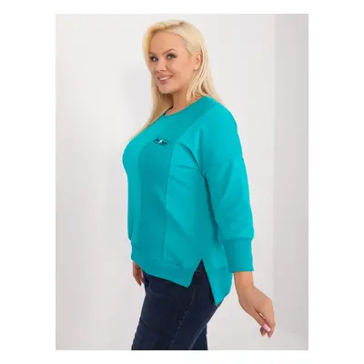 Turquoise blouse plus size with slits