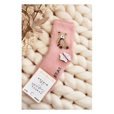 Children's fur socks with teddy bear, pink