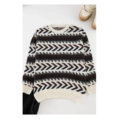 Trendyol Multicolor Oversize Crew Neck Ethnic Knitwear Sweater