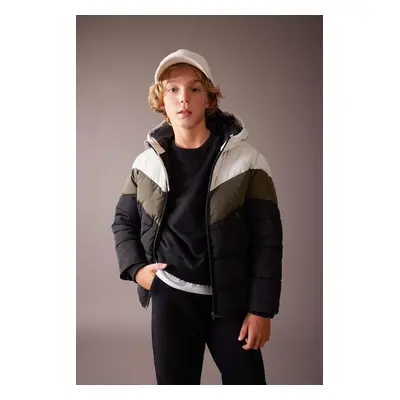 DEFACTO Boy's Waterproof Hooded Fleece Lined Coat