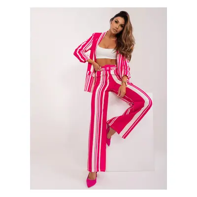 Fuchsia and ecru striped suit pants