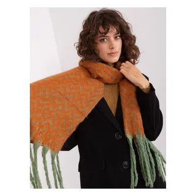 Green and orange women's scarf with fringe