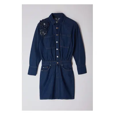 Trendyol Limited Edition Blue Rose Detailed Denim Dress