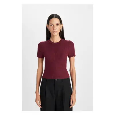 DEFACTO Crop Crew Neck Ribbed Short Sleeve Sweater