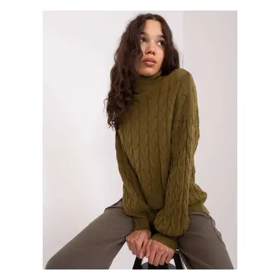 Women's khaki turtleneck sweater with cuffs