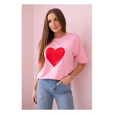 Cotton blouse with heart print in light pink color